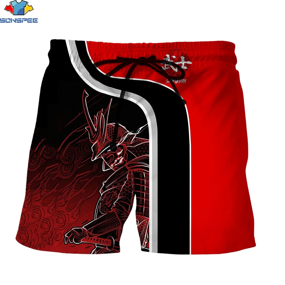 SONSPEE 3D Print Men\'s Sport Shorts Japanese Bushido Stitching Design Trend Harajuku Summer Beach Outdoor Cool Loose Short Pants