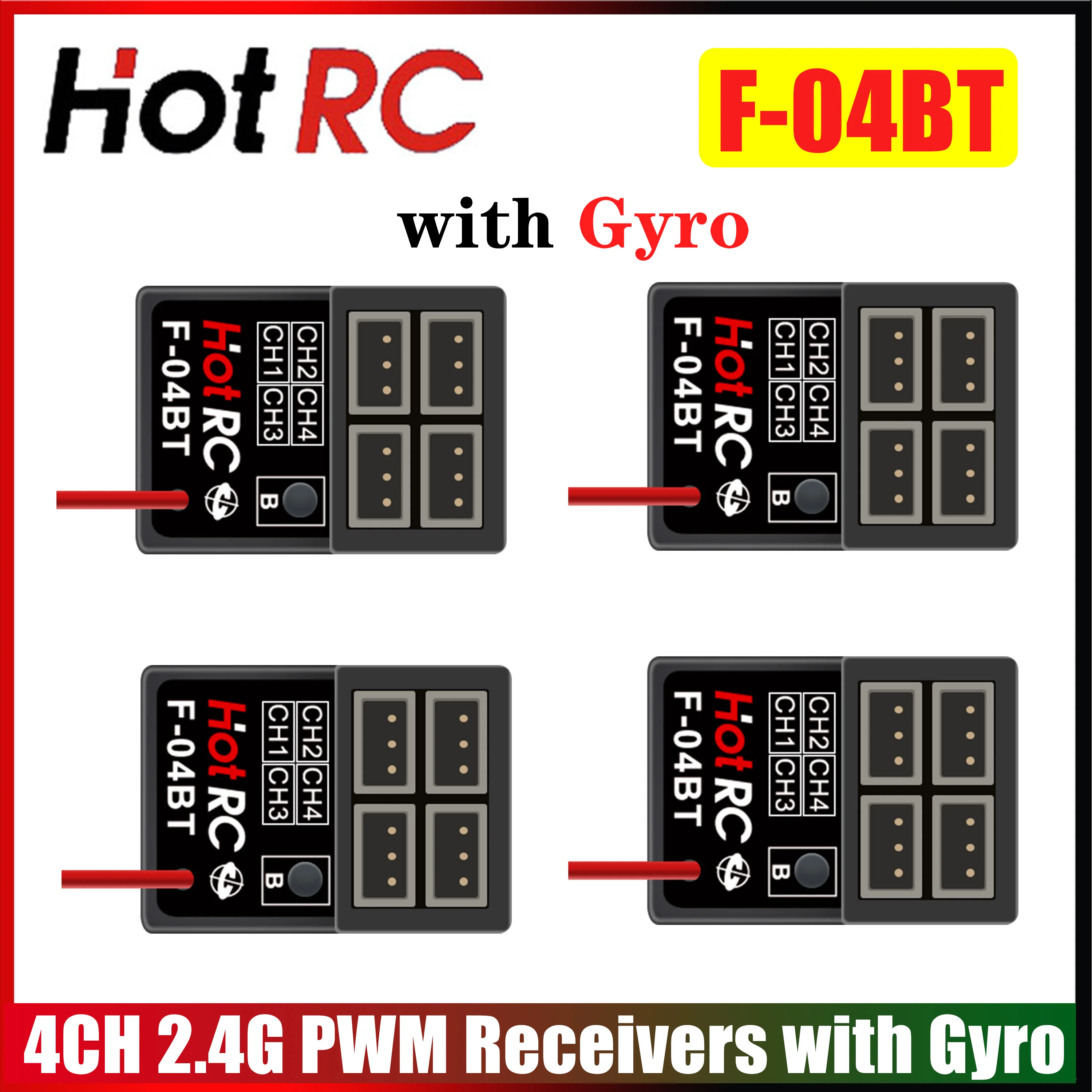 

1/2/4PCS HOTRC F-04BT 4CH 2.4GHz Mini PWM Receiver with Gyro for Remote Controller Transmitter RC Car Truck Boat Upgrade Parts