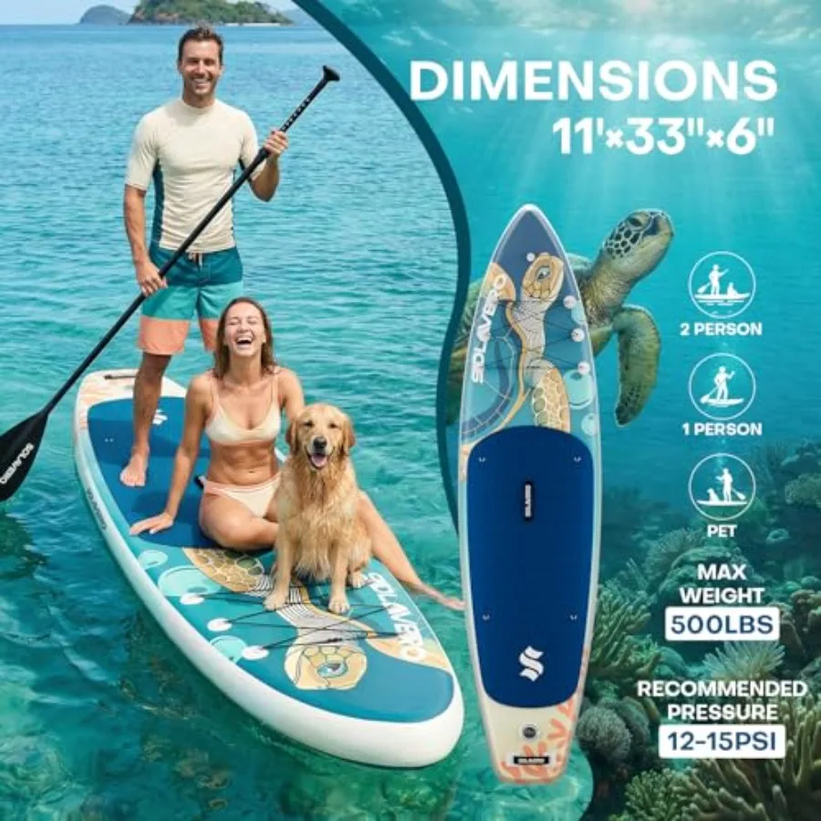 Stand Up Paddle Board 11' Inflatable SUP for Adults, Non-Slip EVA Deck, Blue, 500LB Capacity Wide Board for All Skill Levels