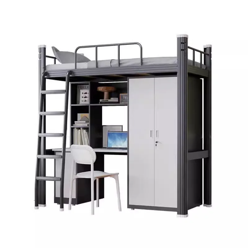 

combination bed, student dormitory, wardrobe desk integrated, iron frame bed