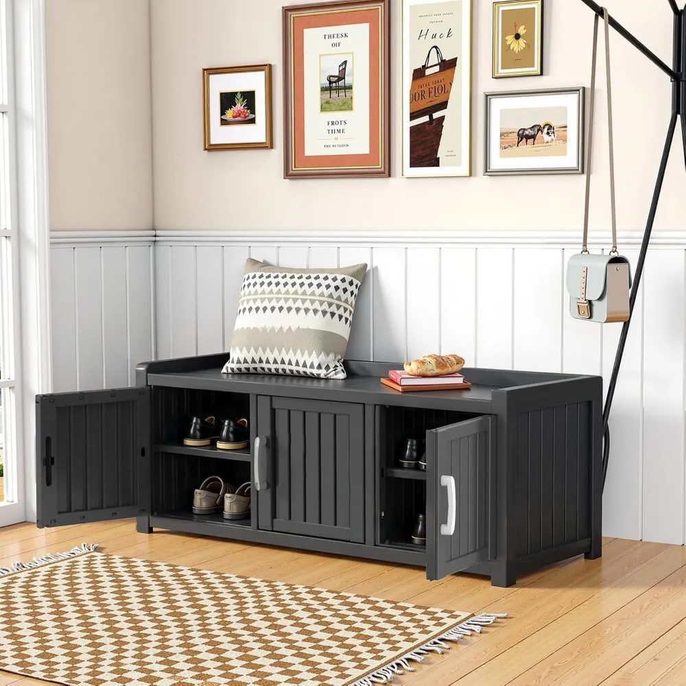 مقعد تخزين خزانة أحذية مقاوم للماء والأشعة فوق البنفسجية مع أرفف قابلة للتعديل للاستخدام الداخلي والخارجي، مثالي للمدخل، Bedro #4