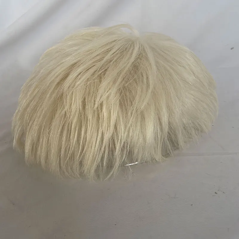 60# White Hiar Style Men Toupee 100%Human Hair French Lace With Pu Toupee Replacement Systems Men Hairpieces For Men Wigs 8X10