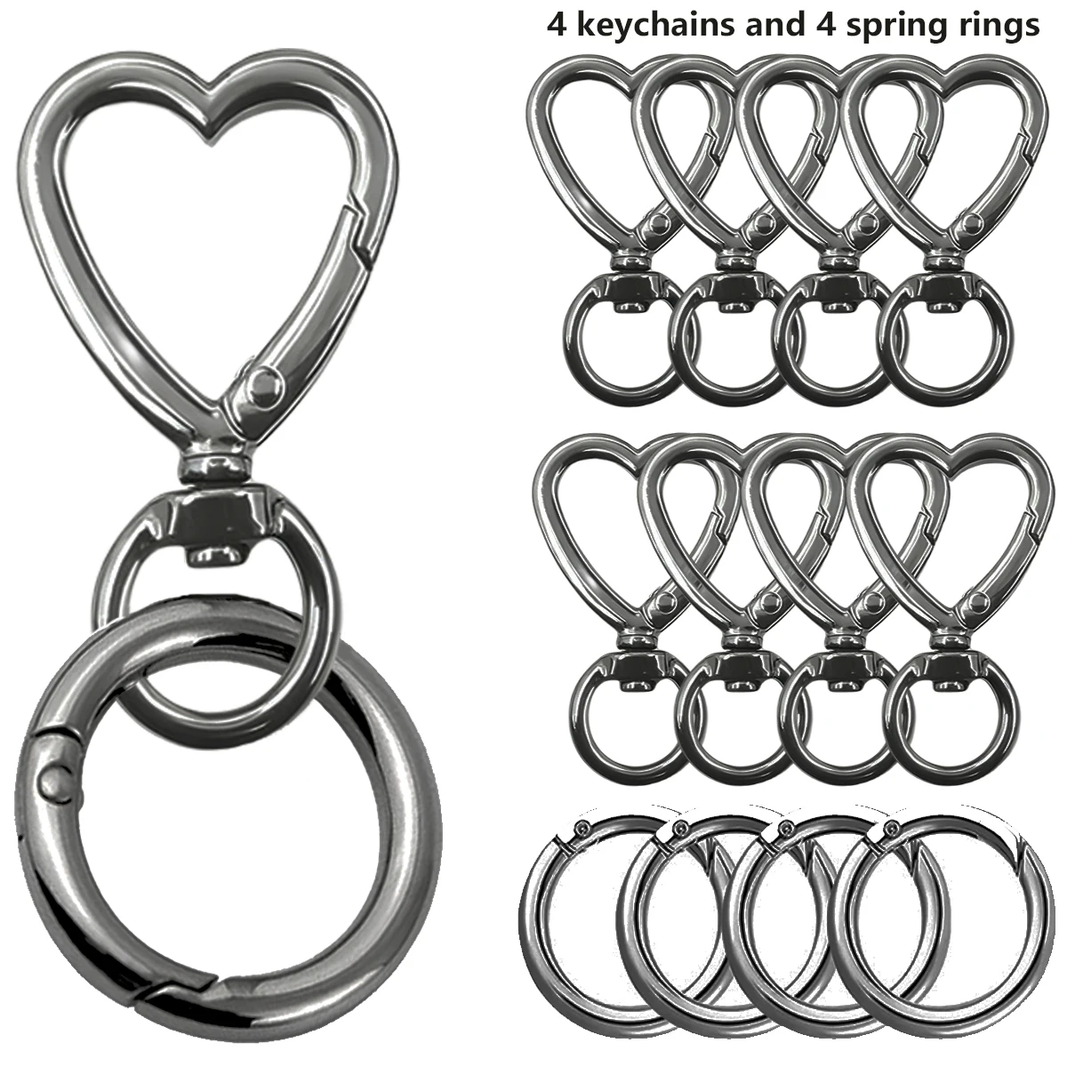 8/20PCS hartvormige metalen sleutelhanger: roterende sluiting sleutelhanger ronde karabijnhaak clip O-type veerhaak. Geschikt voor handtassleutels,