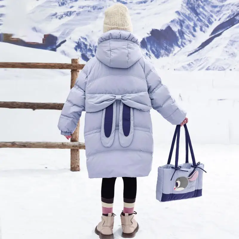 Winter Mädchen gepolsterte Jacke Cartoon Kinder Kaninchen Polizei Daunen jacke verdickt warme Kapuze Baumwoll jacke Kinder lange Parkas