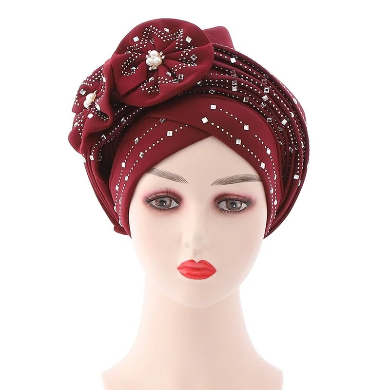 Adjustable African Turban Inner Hijab Caps Aso Oke Headtie Ready To Wear Muslim Scarf Head Wrap Women Hat Auto Gele