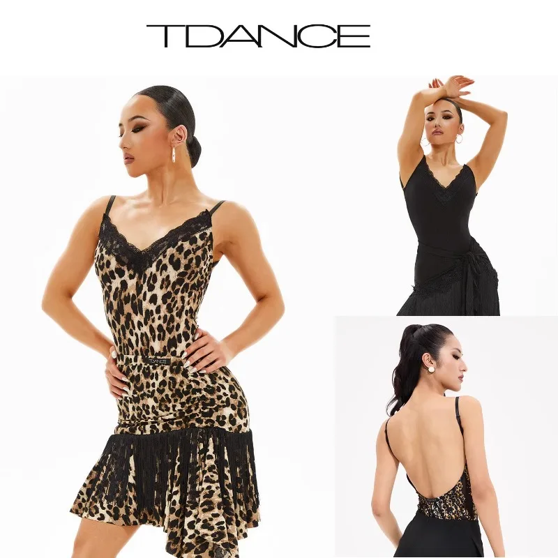 

Современное тренировочное платье TDANCE по индивидуальному заказу, комбинированный топ с v-образным вырезом и кружевными бретелями для взрослых, универсальный женский танцевальный костюм GL-89, костюм для девочек