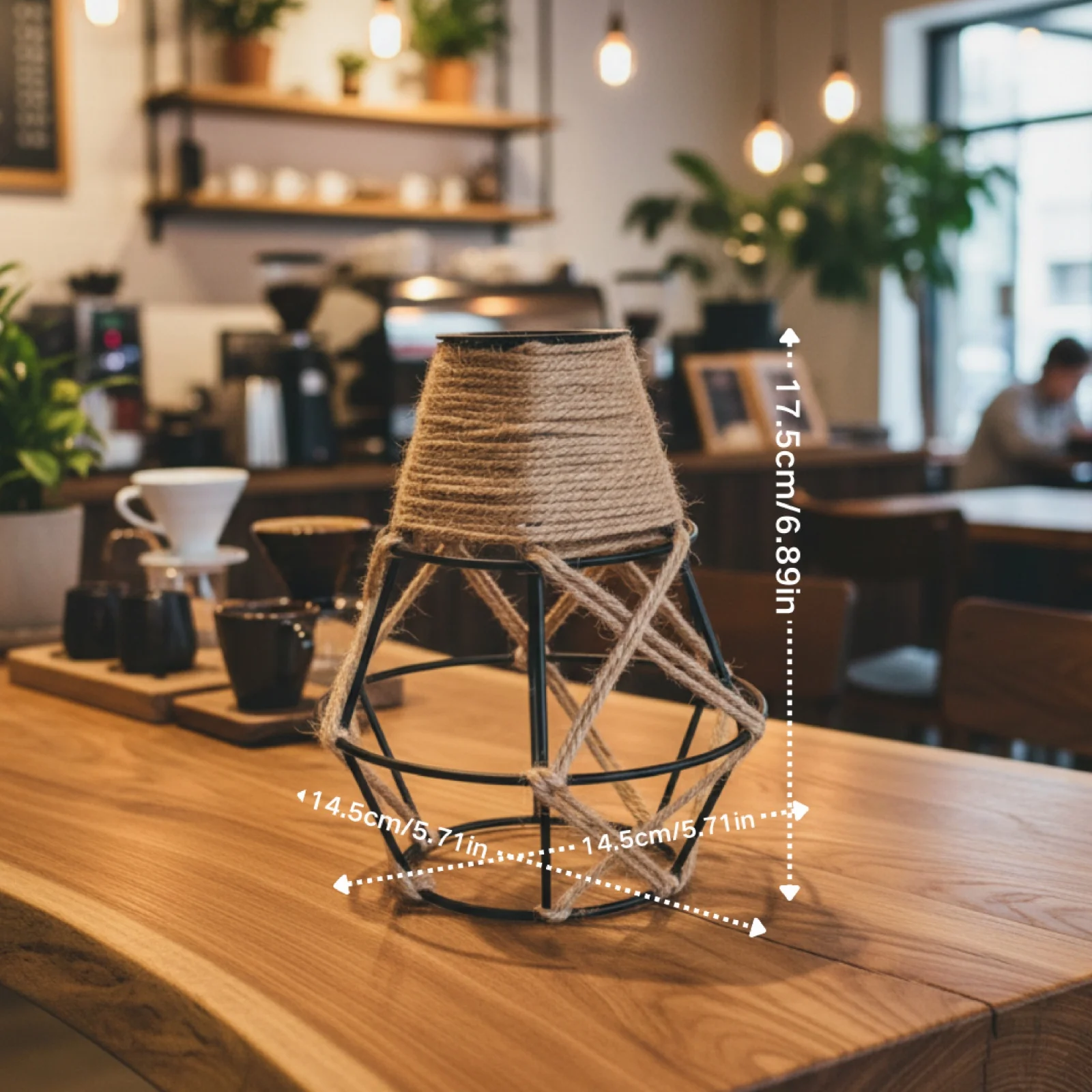 Handwoven Jute Diamond Cage Lampshade Mini Pendant Lamp Cover Industrial Farmhouse Kitchen Restaurant Decor