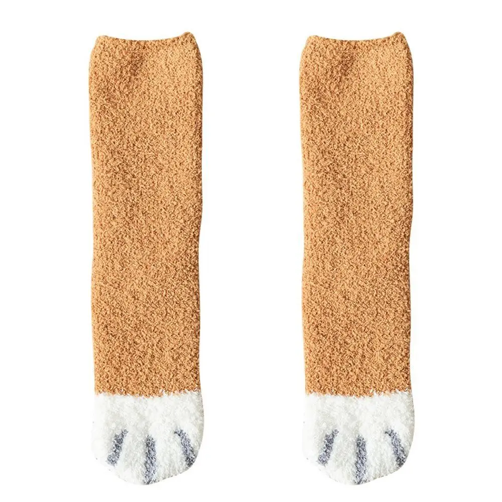 

1 Pair Cute Animal Fingers Cat Paw Winter Socks Thicken Coral Fleece Coral Fleece Warm Sock Cat Paw Soft Sleeping Socks Women