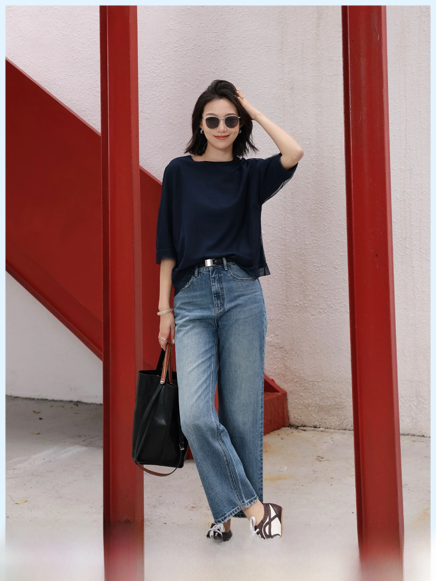 

Classic Blue Silk Cotton Feel Nine-Tenths Jeans Women's Straight Leg High Waist Jeans Summer New Style Versatile Slimming Wid...