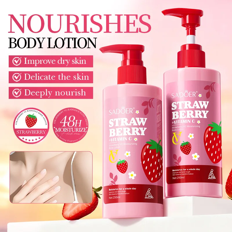 Strawberry VC Moisturizing Body Lotion Whitening Body Cream Lightening Skin Care Hand Cream Body Butter