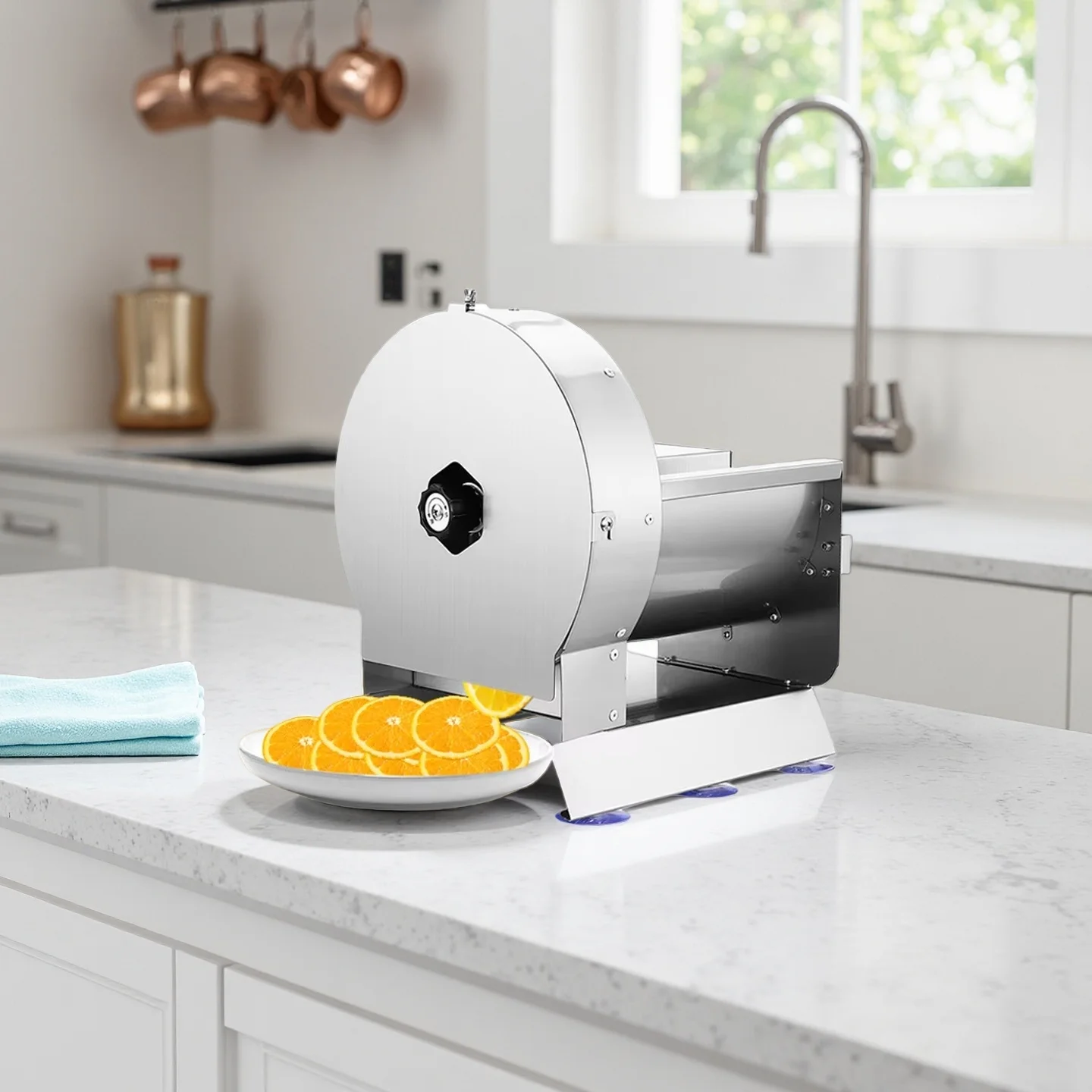 Commercial kitchen stainless steel electric vegetable slicer, dedicated to cutting potatoes, fruits, lemons, professional grade