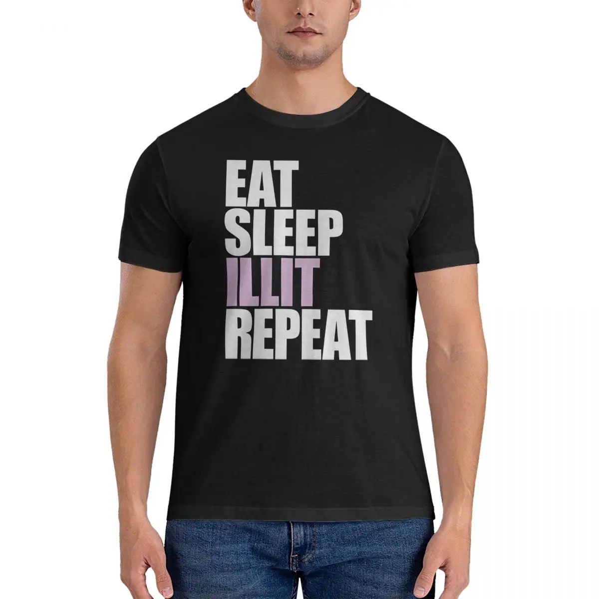 Men Eat Sleep Repeat T Shirt ILLIT Kpop Cotton Clothes Vintage Short Sleeve Crew Neck Tee Shirt Original T-Shirt