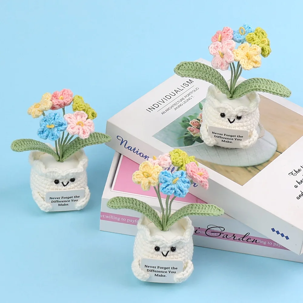 Crochet potted tabletop Words of encouragement forget-me-not Crochet Flower Pot Ornament Mother Christmas Graduation Gifts