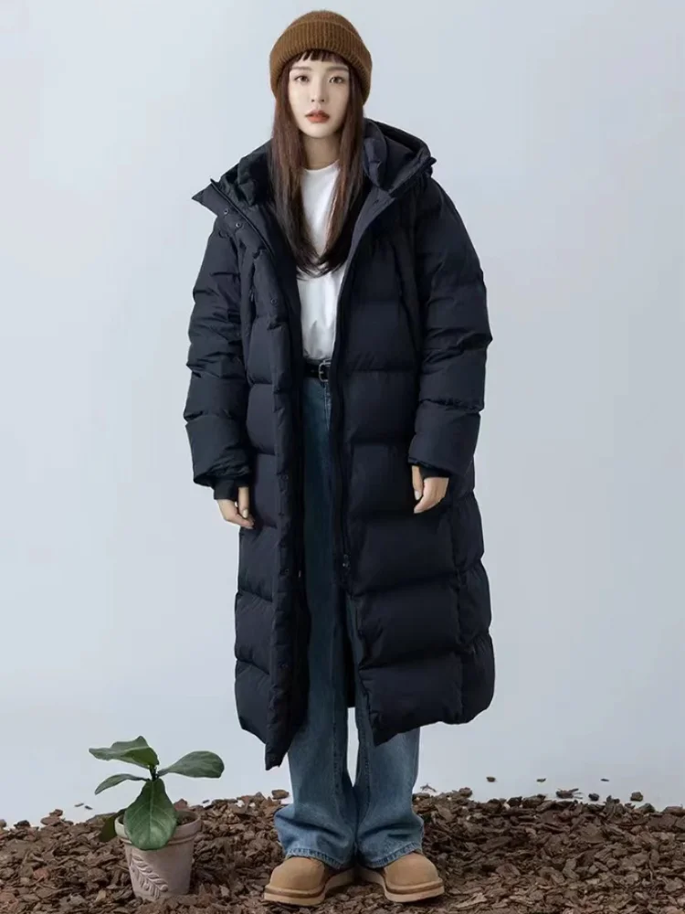 Winter Coat Female Women\'s Down Jacket Simple Solid Color High-end Outerwears Casual Loose Thickened Snow Long Puffer Coats