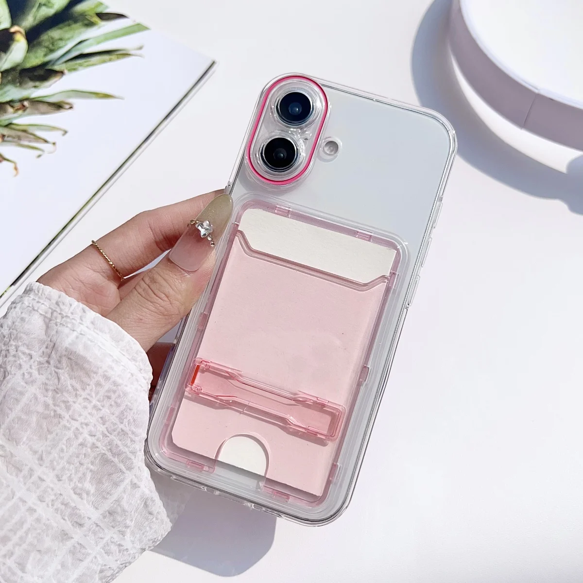 

Luxury Wallet Card Stand Holder Case For iPhone 16 E 15 14 Plus 13 12 Pro Max Clear Photo Pocket Bag Bracket Shockproof Cover