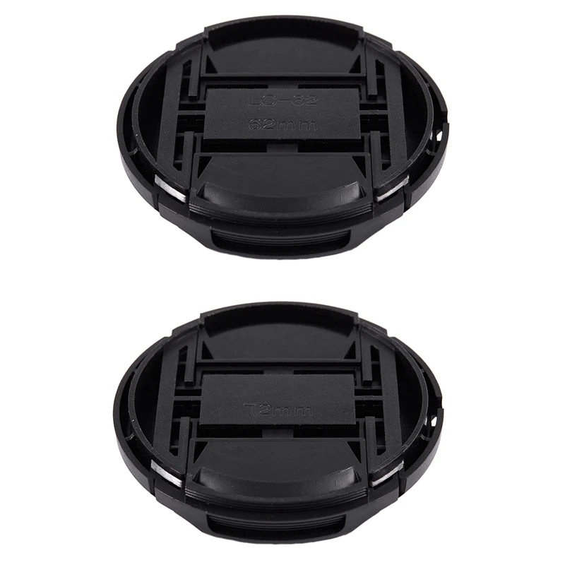 HFES 2 Pcs Black Center Pinch Design Front Lens Cap Cover 62Mm & 77 Mm