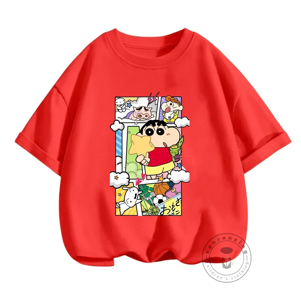 Anime Crayon Shin-Chan 2024 Summer New Trend Fashion Round Neck T-Shirt Casual Cartoon Print Short Sleeve Kids Birthday Gifts