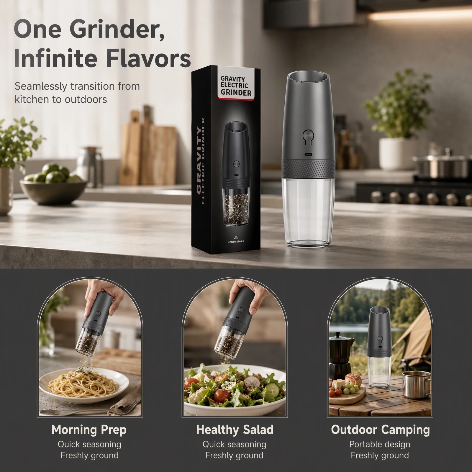Electric Automatic Gravity Sensing Salt And Pepper Grinder Set Type-C Rechargeable Powered Spice Mills Kitchen Grinding Tools