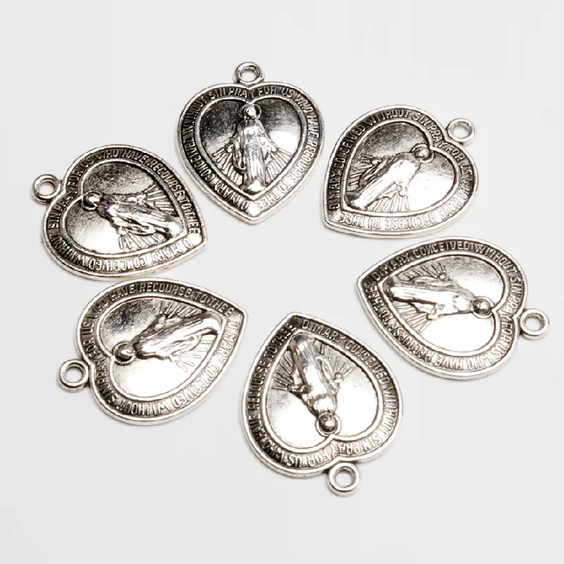 15pcs Silver Plated Catholic Virgin Mary Sacred Heart Alloy Pendant DIY Charm Religious Bracelet Earrings  Jewelry Crafts Making