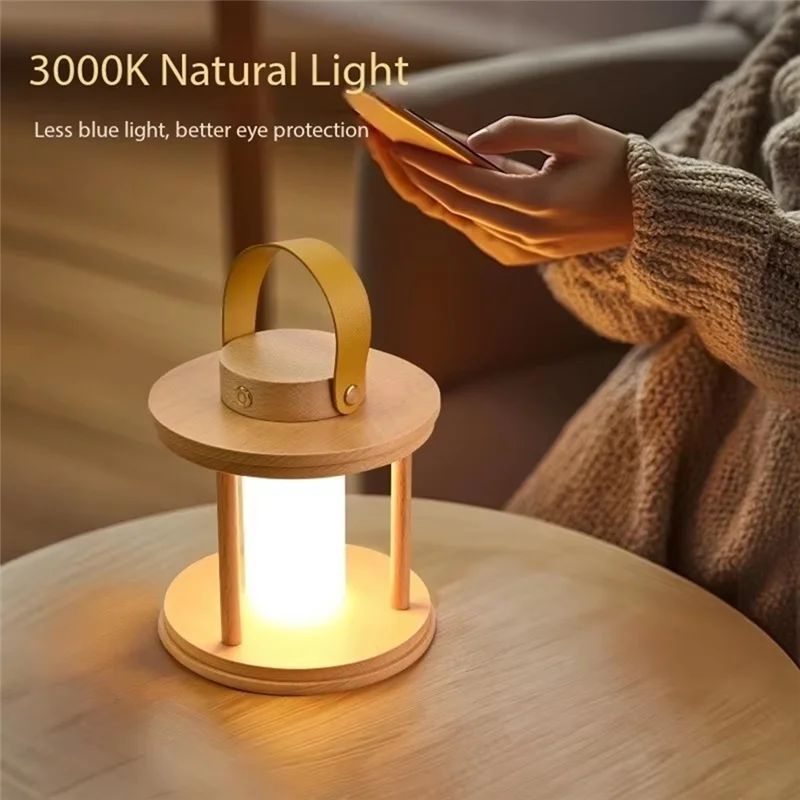 

AA05 LED Solid Wood Lantern Nightlight Camping Atmosphere Lamp Portable Andeco-Friendly