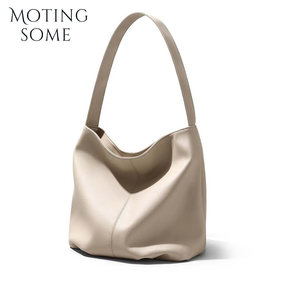 

Motingsome Minimalism Style Soft Cowhide Women Bags Shoulder Handbag and Purses Fashion Lady Oversize Casual Tote Black 2024 New