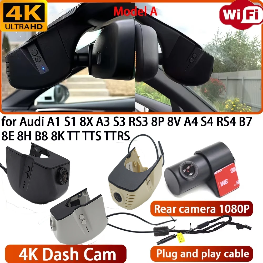 for Audi A1 S1 8X A3 S3 RS3 8P 8V A4 S4 RS4 B7 8E 8H B8 8K TT TTS TTRS Video Recorder 4K DVR Dash Cam Wifi Camera G-Sensor