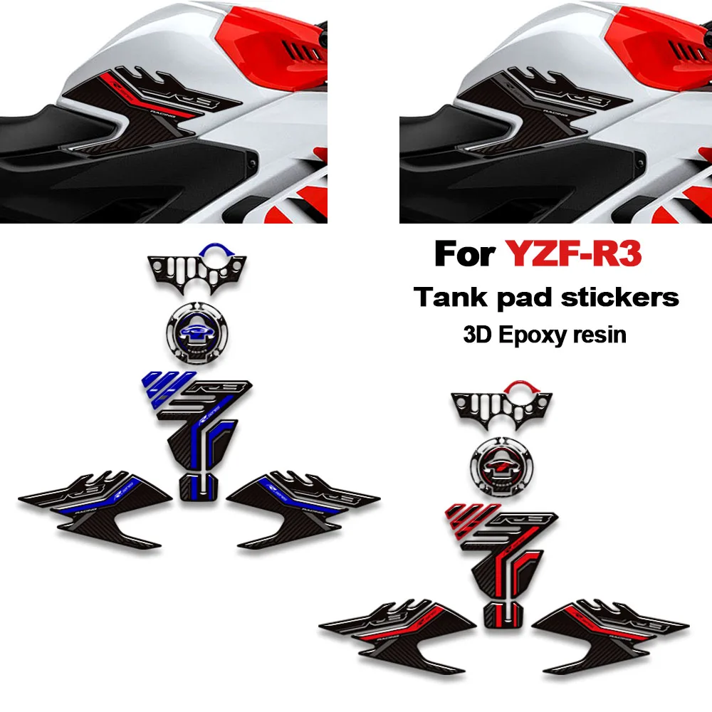 

3D Resin Motorcycle Tank pad Cap Fuel Tank protection stickers decals kit For Yamaha YZF-R3 YZFR3 YZF R3 2017-2026