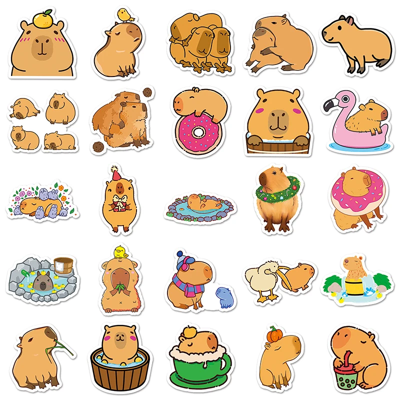 Adesivos impermeáveis dos desenhos animados capivara, animal bonito, para mala, geladeira, bicicleta, decalque, brinquedo para crianças, diy, 50pcs