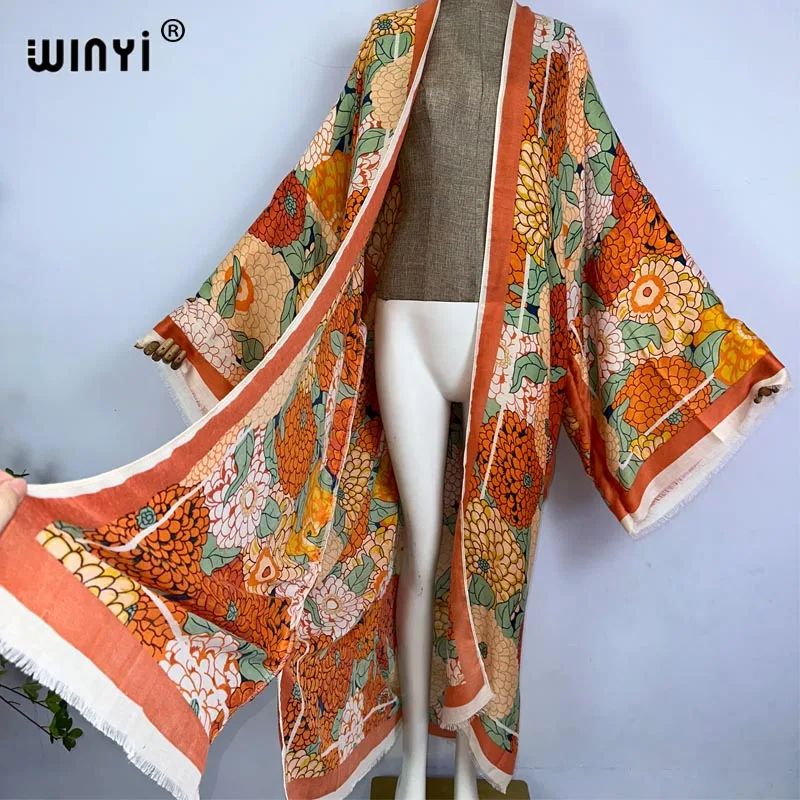 WINYI-Kimono à manches longues imprimé bohème pour femme, cover-up élégant, cardigan sexy, maillot de bain, vêtements éducatifs, 138 playa, plage, été, 2023