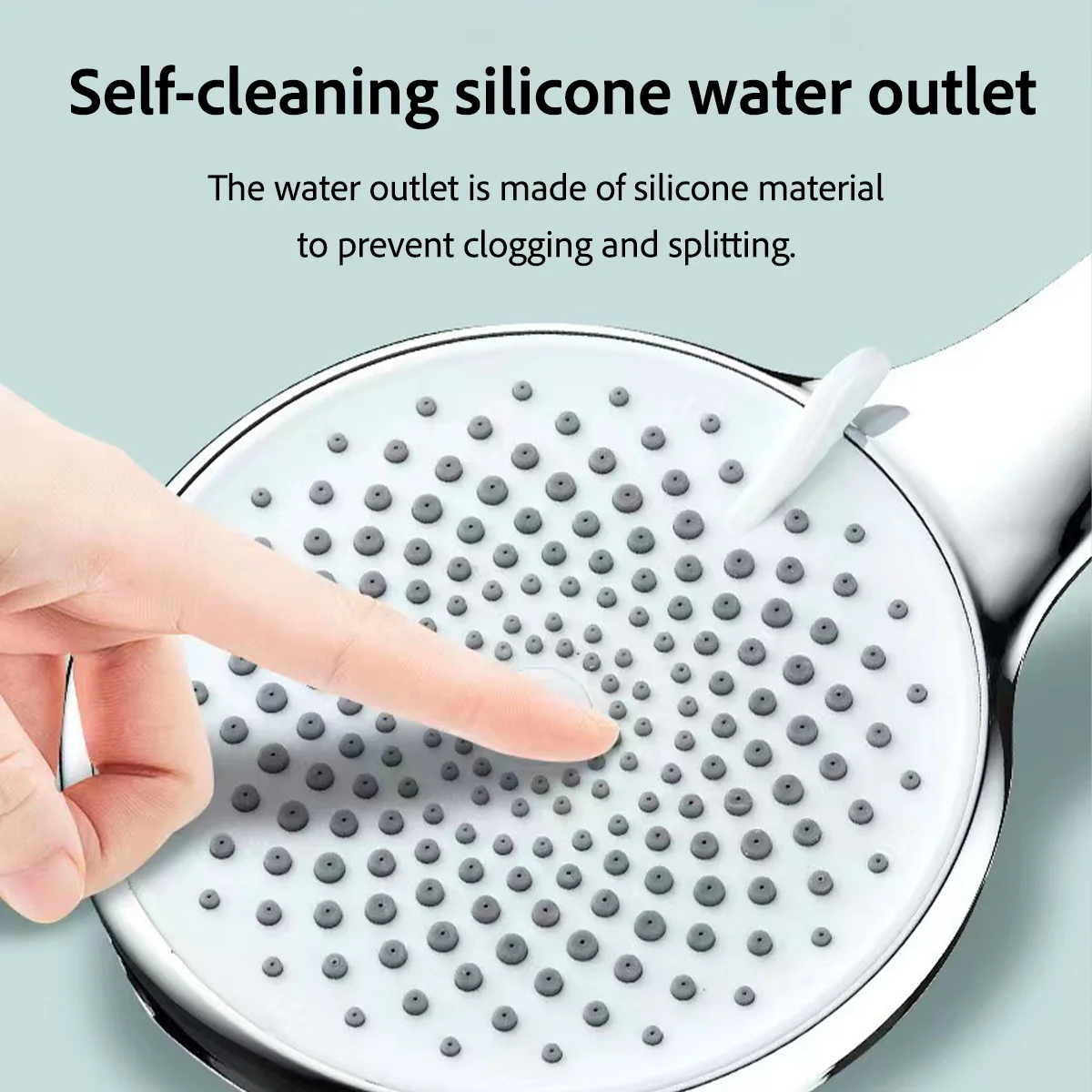 Simple Large Panel Pressurized Handheld Shower Head with Multiple Speed Settings Multi-Hole Silicone Water Outlet Anti-Clogging
