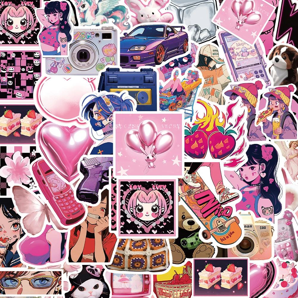 

10/30/50pcs Kawaii Sweet Girl Cartoon Stickers Aesthetics Sticker Decorative Scrapbooking Guitar Wall Waterproof Decal Toys Gift