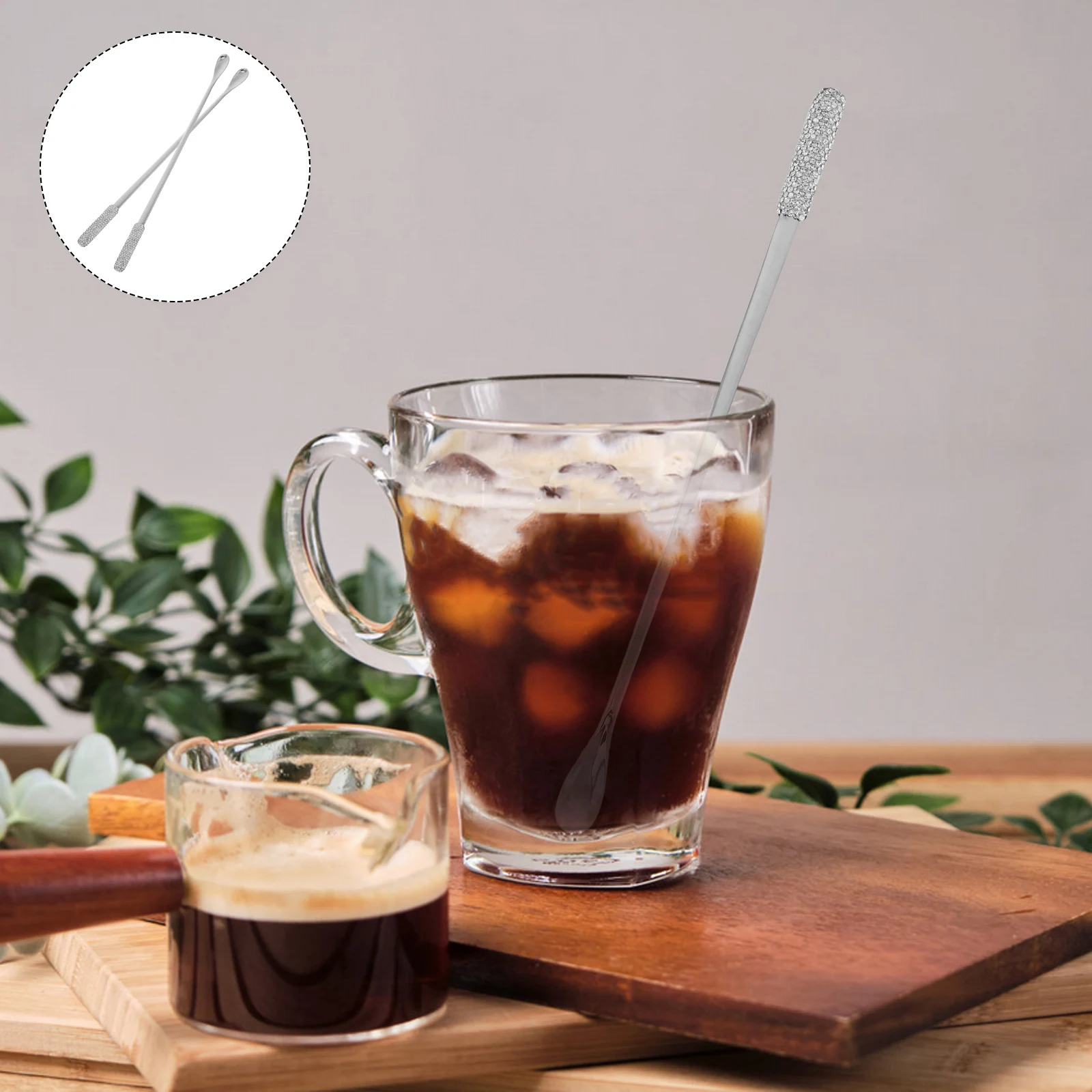 

2Pcs Stainless Steel Coffee Spoon Rhinestone Luxury Design Long Handle Stirrer Honey Hot Chocolate Hot Cocoa Stirrers