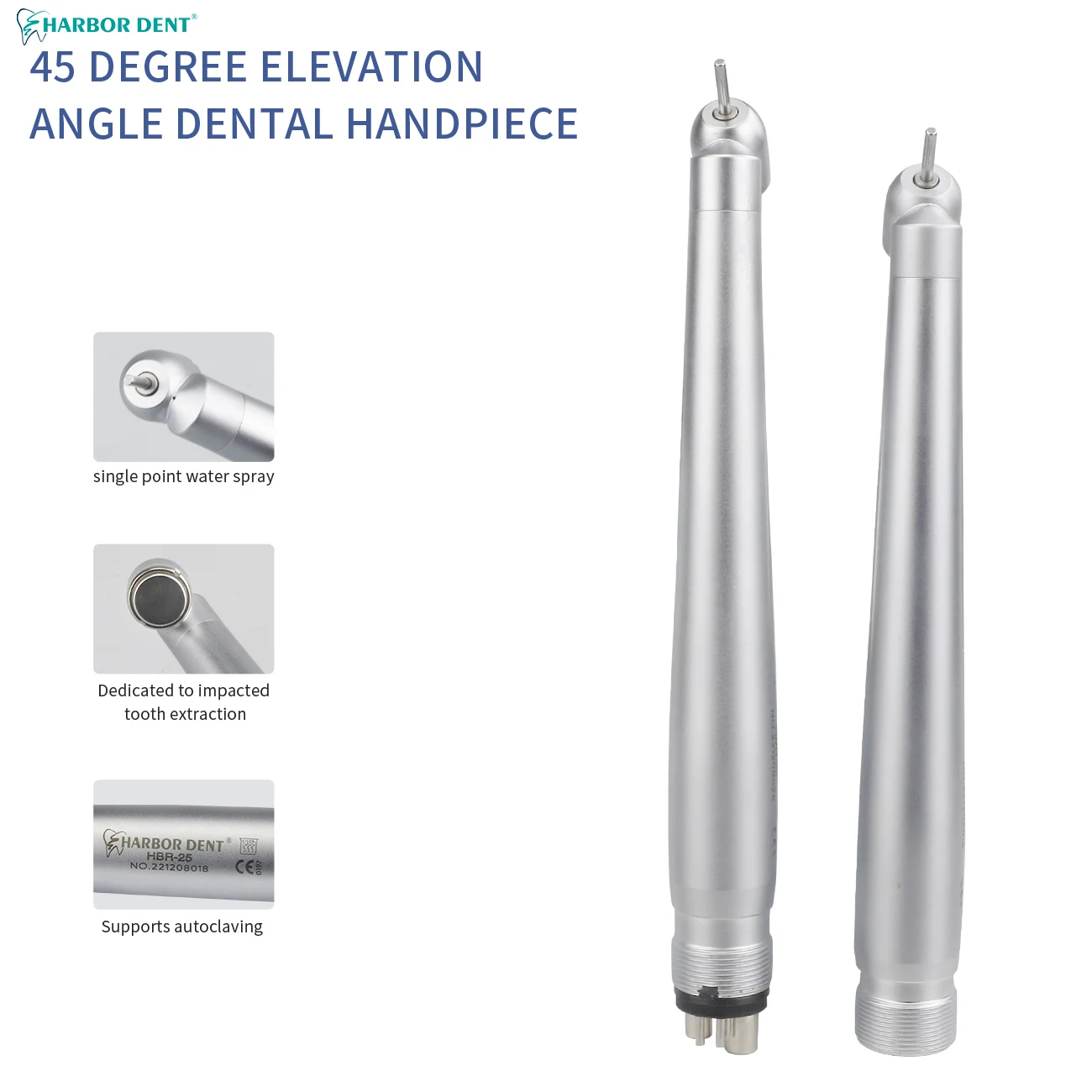 

Dental 45° Degree Surgical High Speed Handpiece E-generator Integrated Push Button Handpiece Single Water Jets