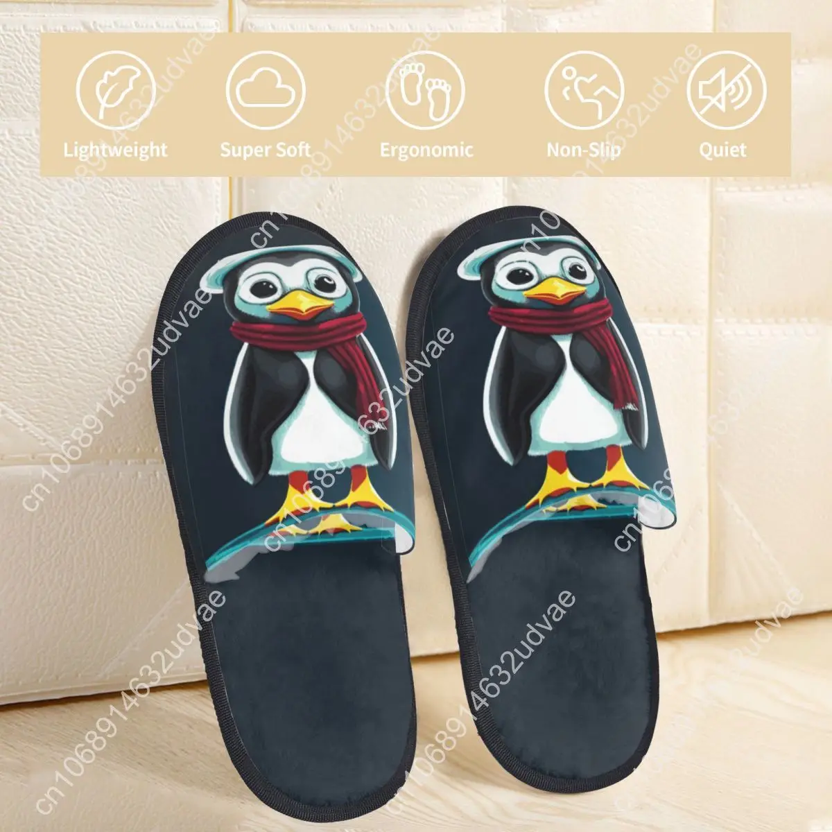 Sandal Penguin musim dingin lucu untuk pria wanita sandal hangat berbulu musim dingin sandal dalam ruangan