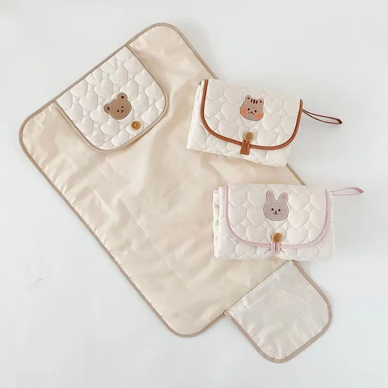 Infant Foldable Diaper Changer Cute Embroidery Baby Diaper Change Quilted Newborn Diaper Pad Baby Changing Mat Nappy Mattress