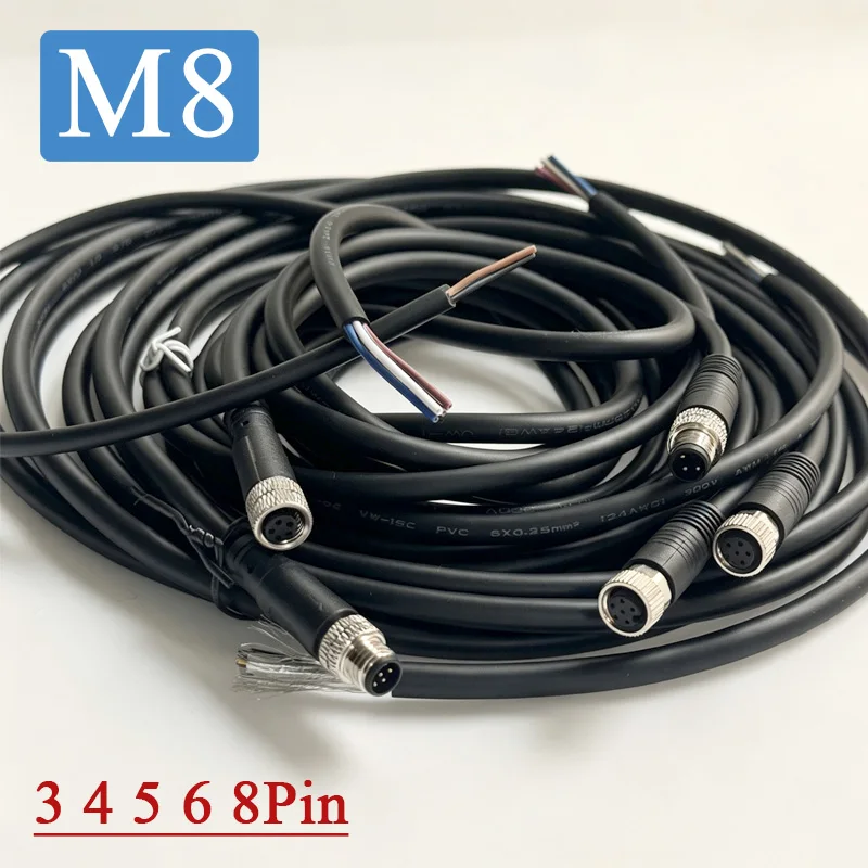 5Pin M8 Straight/elbow Head Aviation Sensor Plug Wire M8 3 4 6 8 Pin Injection Molding Male Female Waterproof Connector 0.5-10M