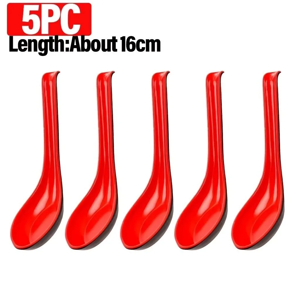 1/5/10pcs Bicolor Soup Spoon Heat-resistant Drop-resistant Rice Spoons With Hook Melamine Tablespoon Kitchen Cutlery