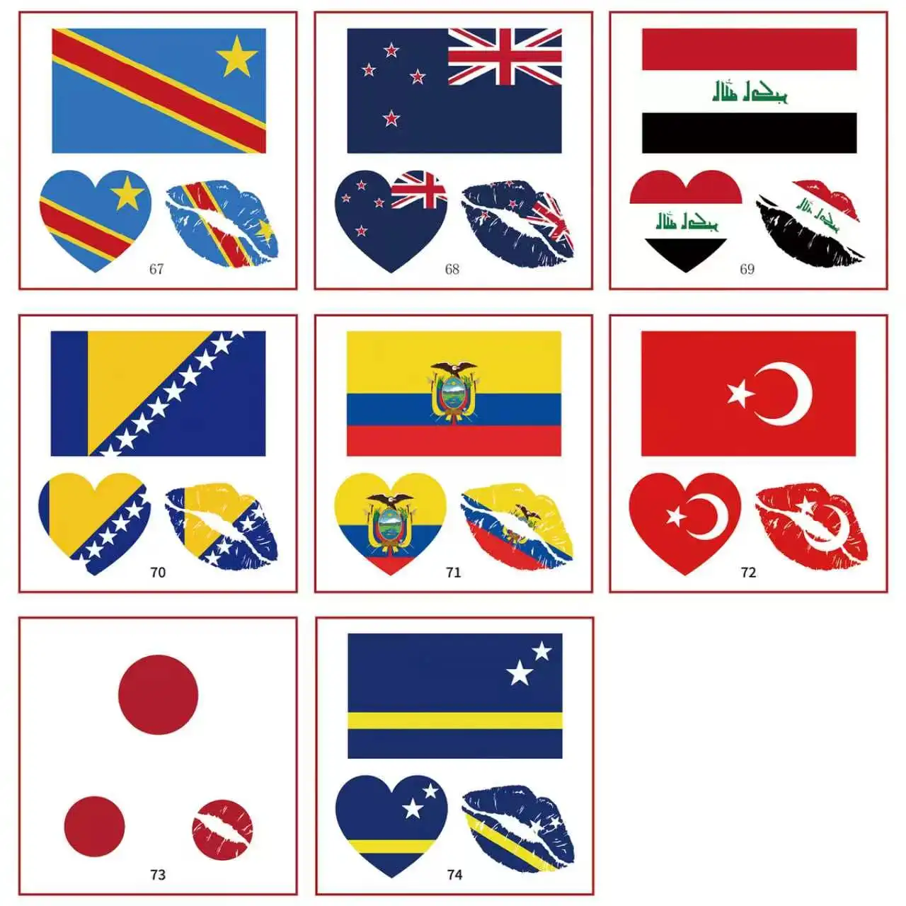 Water Transfer International Flags Temporary Tattoos Soccer Football Fan Face Body Stickers Party Supplies