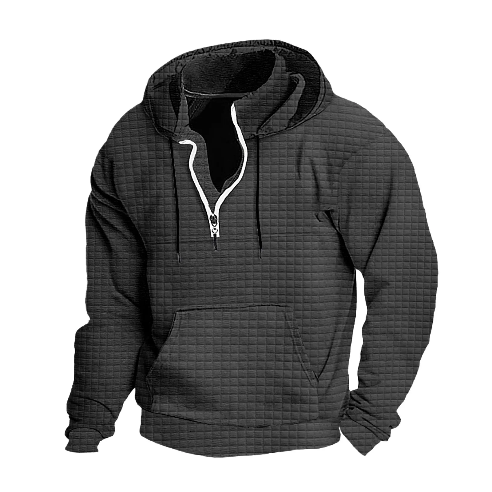 

Men Stand Zipper Neck Checkered Hoodie With Pockets Long Sleeve Hoodie Europe And The United States Casual U of I Sweatshirt