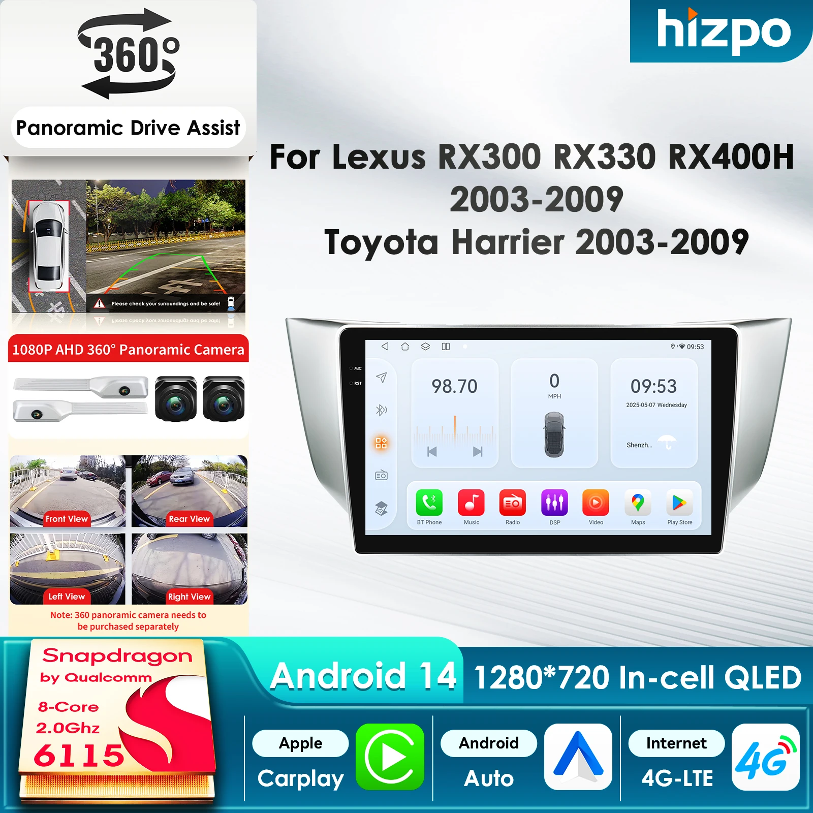 

Автомобильный мультимедийный плеер Android для Lexus RX300 RX330 RX400H Toyota Harrier с GPS, Carplay, 4G, AI и интеллектуальным экраном-стереосистемой