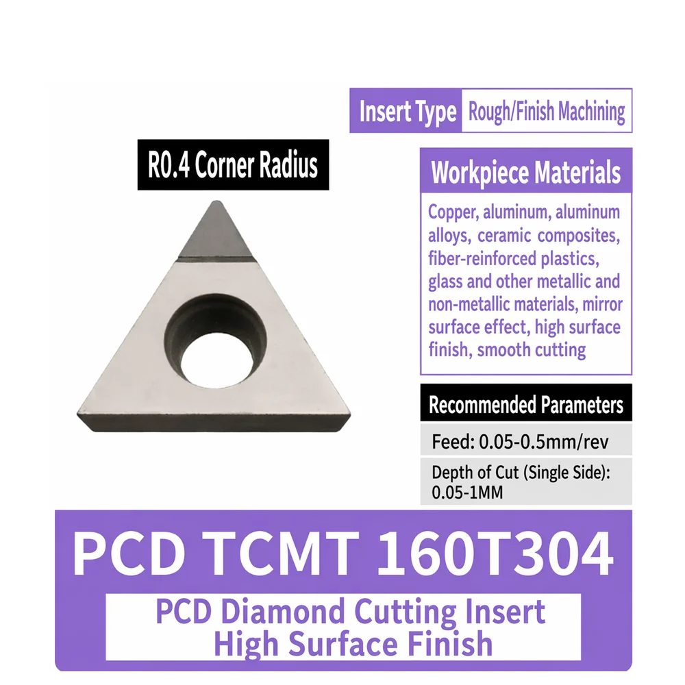 PCD TCMT160T302 TCMT160T304 Diamond Insert R0.2-0.4 CNC Lathe Tool for Aluminum Mirror Finish