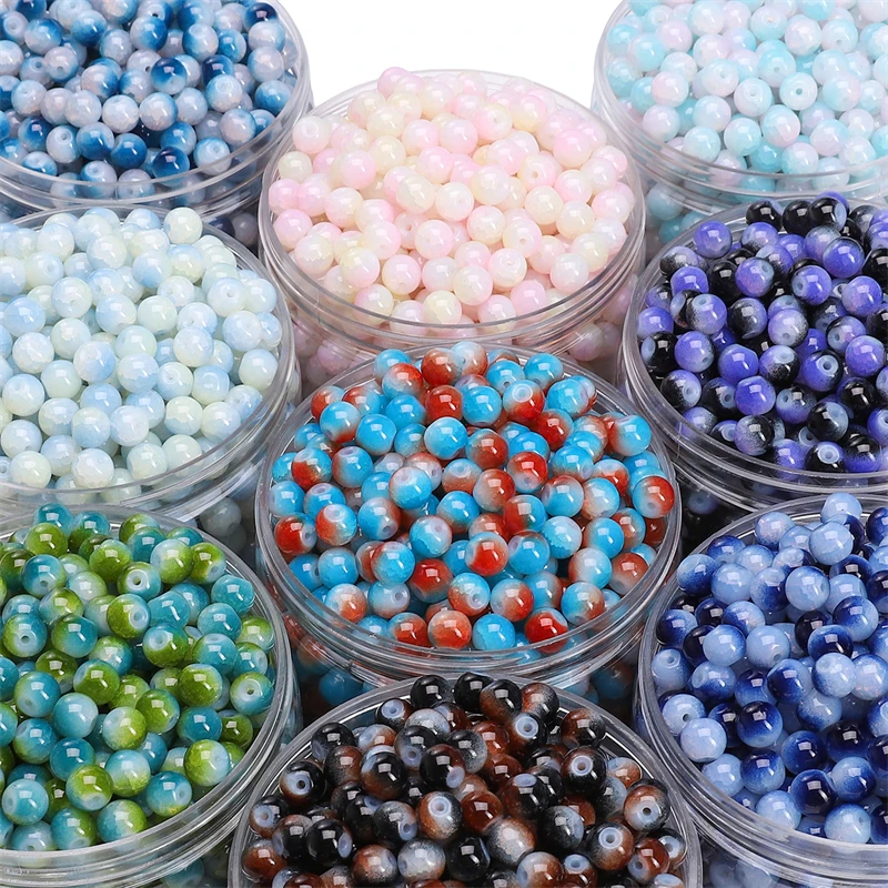 8mm 30pcs Solid-Color Glass Marbled Two-Tone Beads For DIY Jewelry Accessories Bracelets & Necklace