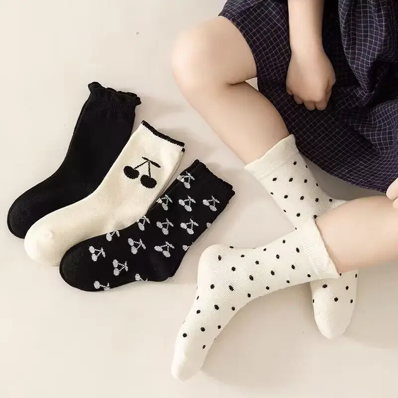 Little Girl Socks BP Brand New Autumn Kids Knit Soft Fashion Cherry Socks Baby Middle Tube Stockings Toddler Boys Casual Socks