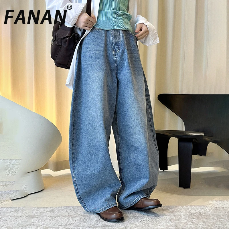 FANAN Fashion Washed Loose Jeans For Women High Waist Straight Wide Leg Denim Pants Korean Style Clothing Female 2026 Spring New