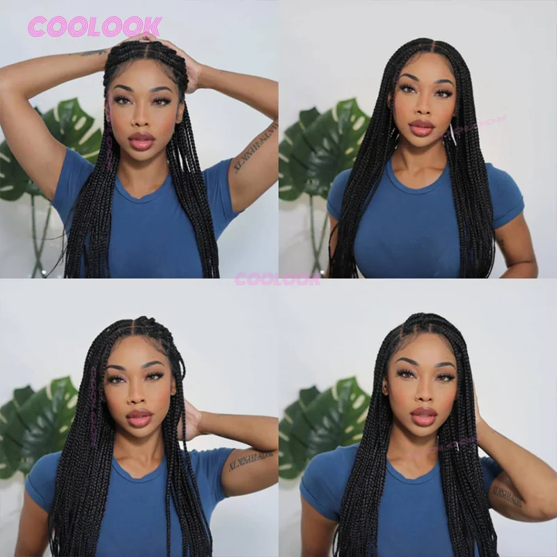 Knotless صندوق جديلة شعر مستعار الاصطناعية كامل الدانتيل شعر مستعار مضفر للنساء السود 36 "ضفائر كورنو شعر مستعار دانتيل شعر مستعار مضفر العديد من الأنماط #5