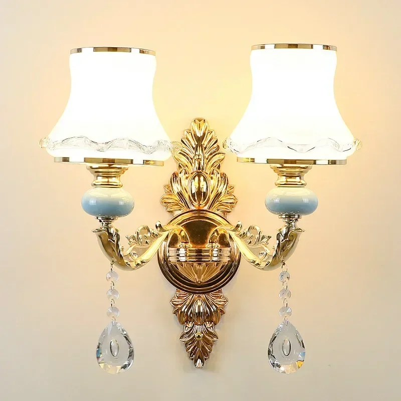 European Modern Simple Living Room Bedroom Background  Bedside Aisle Crystal Wall Lamp