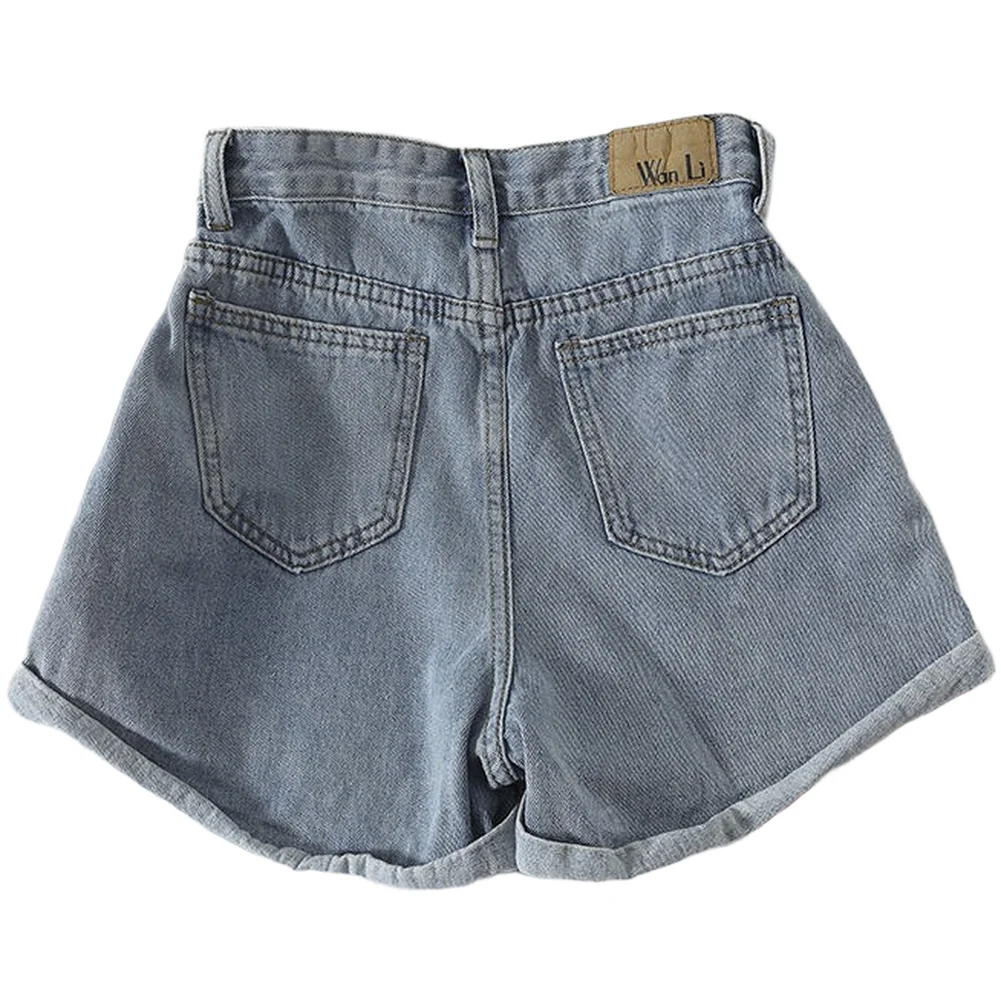 

High Waist Wide Leg Fabric Shorts Women Loose Vintage Rolled Hem Casual Hot