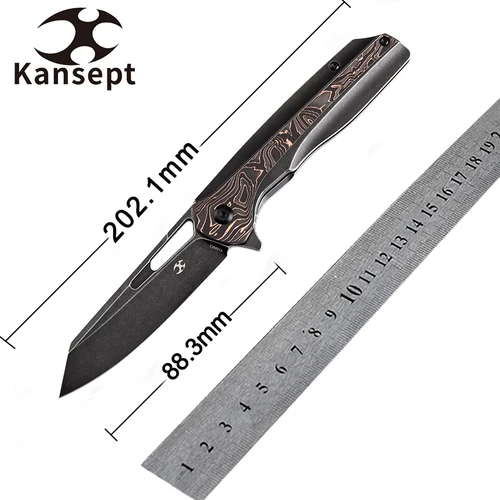 Kansept シャード K1006C1-C3 CPM S35VN/ダマスカスブレード チタン&カーボンファイバーハンドル付き キムニンデザイン サバイバルポケットナイフ EDC