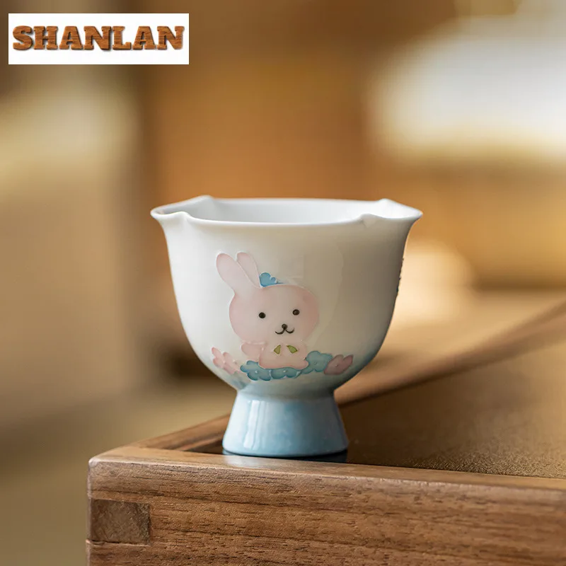 

70ml Hand-painted Rabbit High Foot Teacup Aesthetic Tea Bowl Set Of Cups Tea-tasting Personal Cup Chazhan Master Cups Teaset
