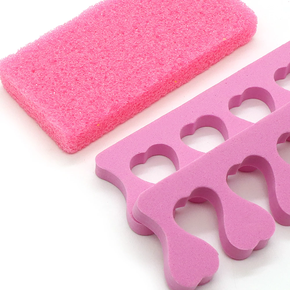 6Pcs Toe Separators Pumice Sponge Nail File Buffer Block Cuticle Stick Nail Clean Brush Foot Care Salon Spa Home Nail Art Tools